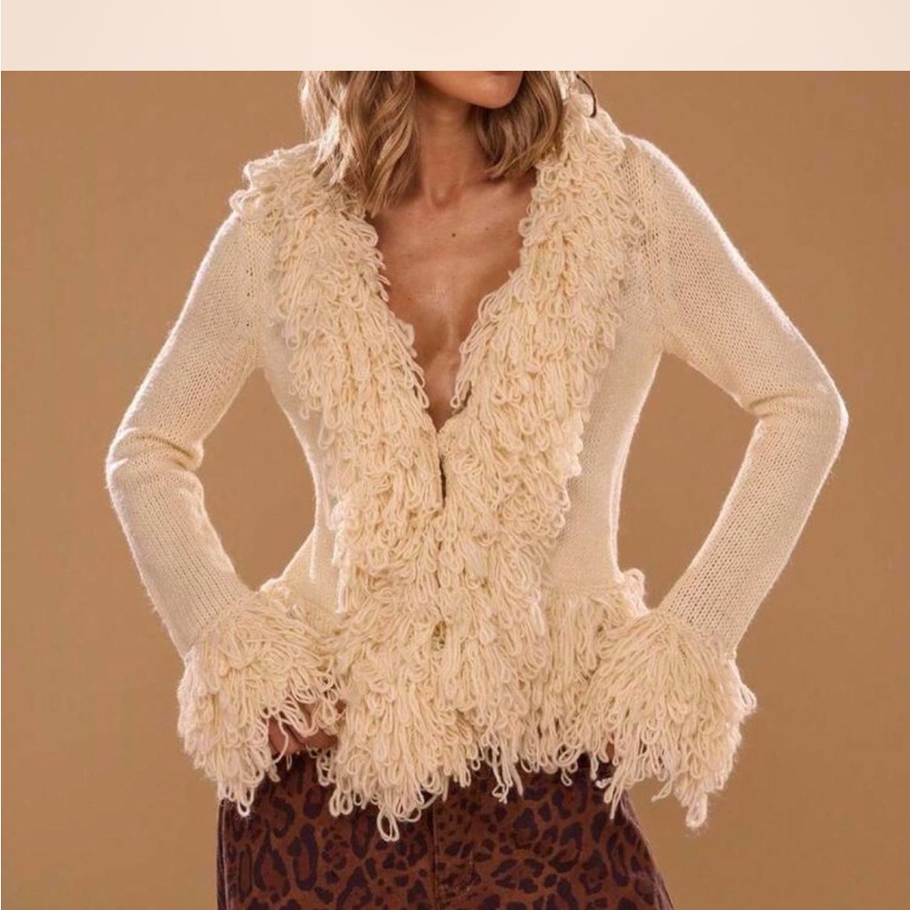 NWT Brand New Shein Cream fringe cardigan